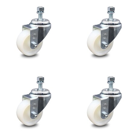 Service Caster 3 Inch Nylon Wheel Swivel 10mm Threaded Stem Caster Set SCC-TS20S314-NYS-M1015-4